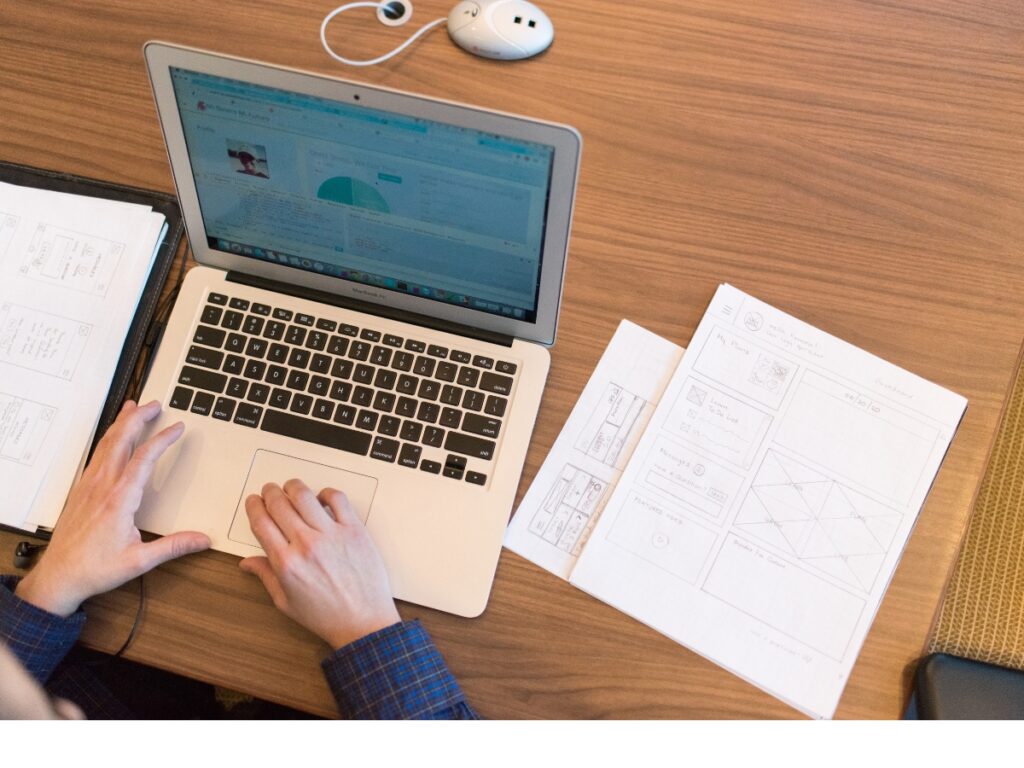 a content marketing professional creating a post